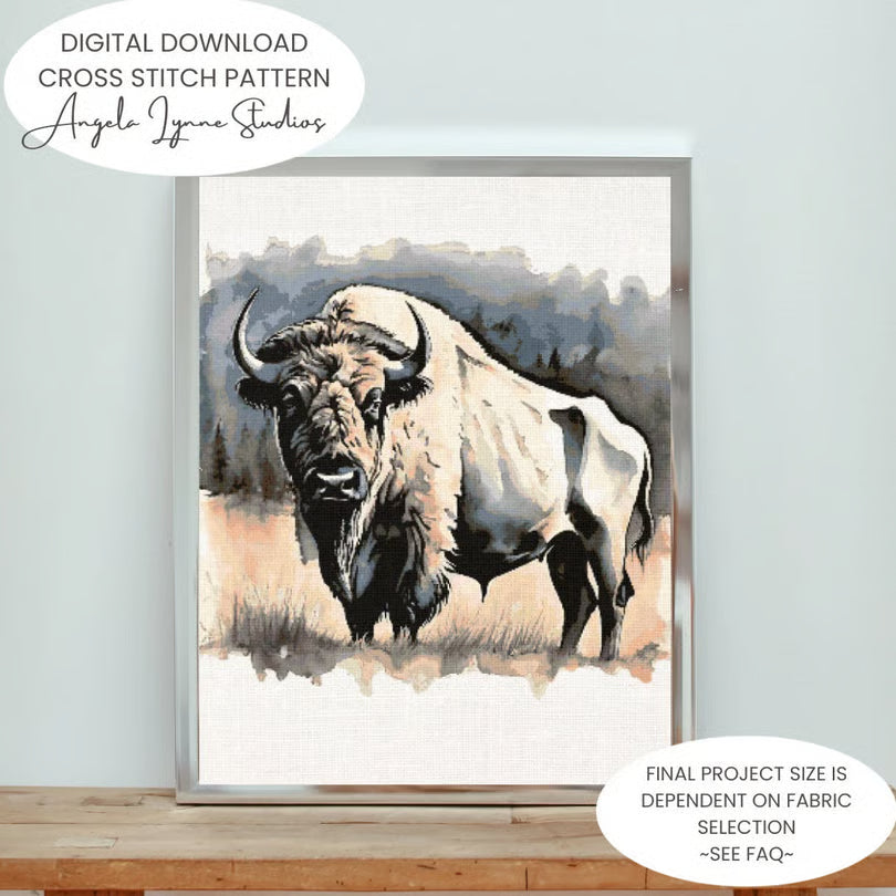 Cross Stitch Pattern - White Buffalo - Watercolor