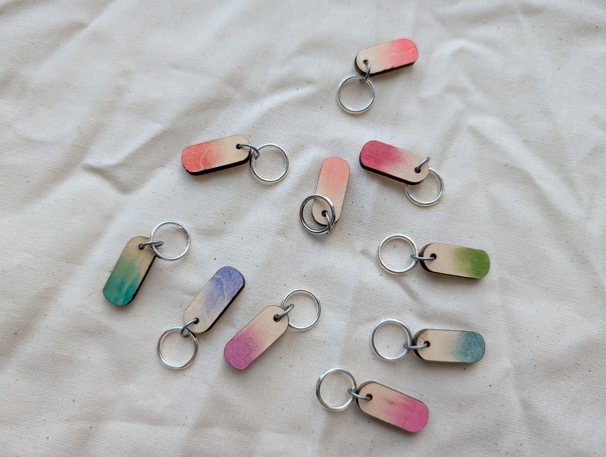 Wood and Watercolor - Stitch Markers, Set of 10
