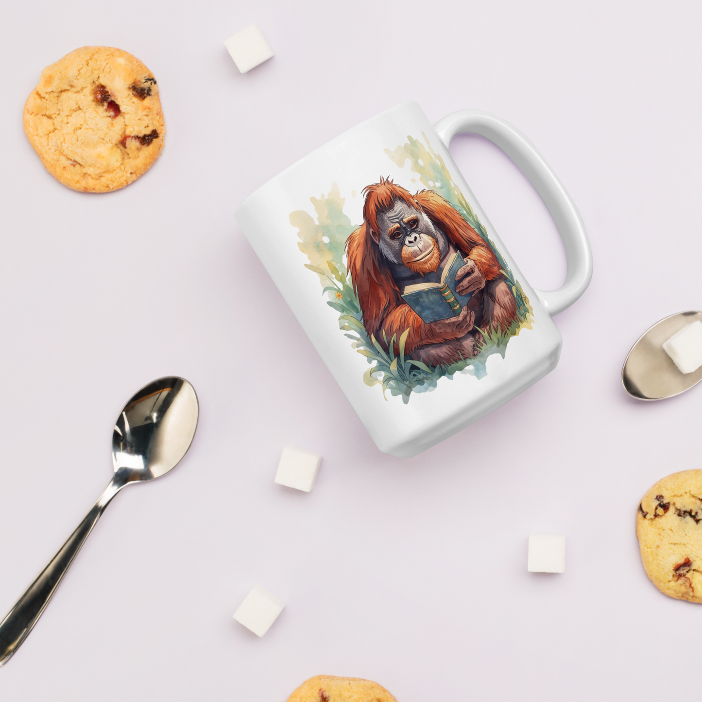 Ceramic mug - Orangutan Reading a Book