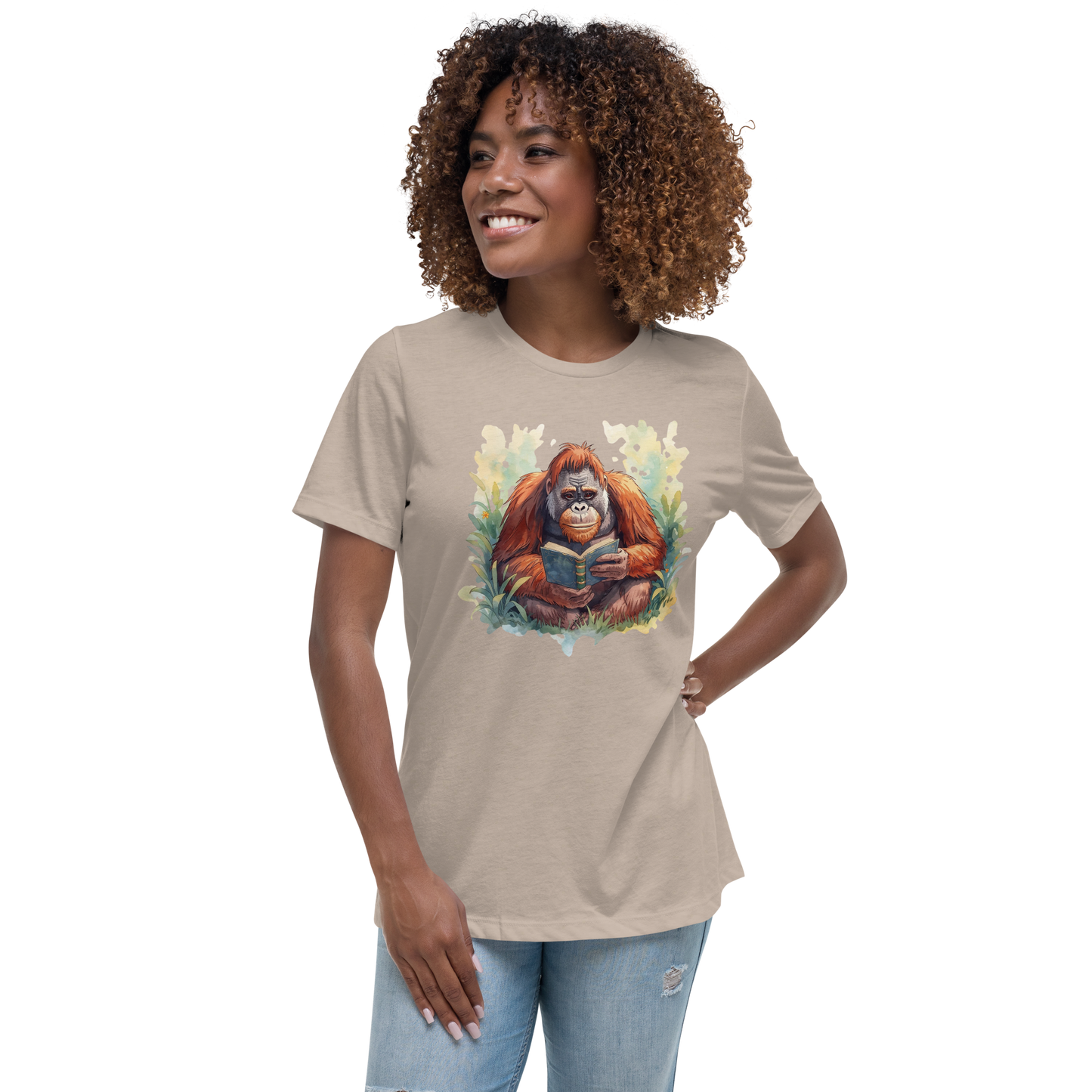 Women's Relaxed T-Shirt - Orangutan Reading a Book