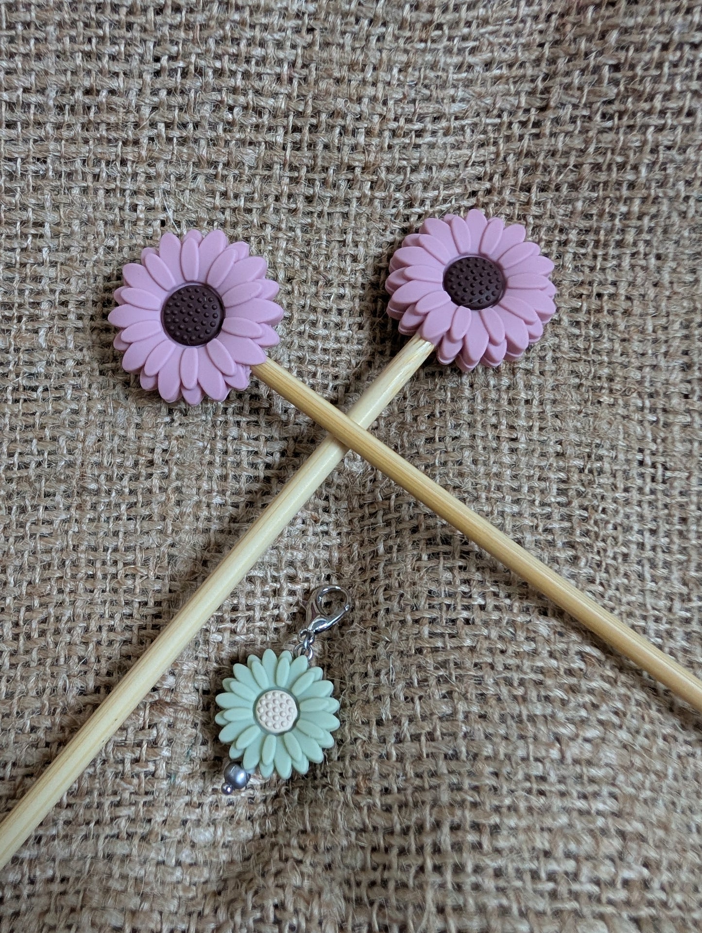 Knitting Needle Stitch Protectors – Floral & Nature Collection  Includes Matching Progress Keeper