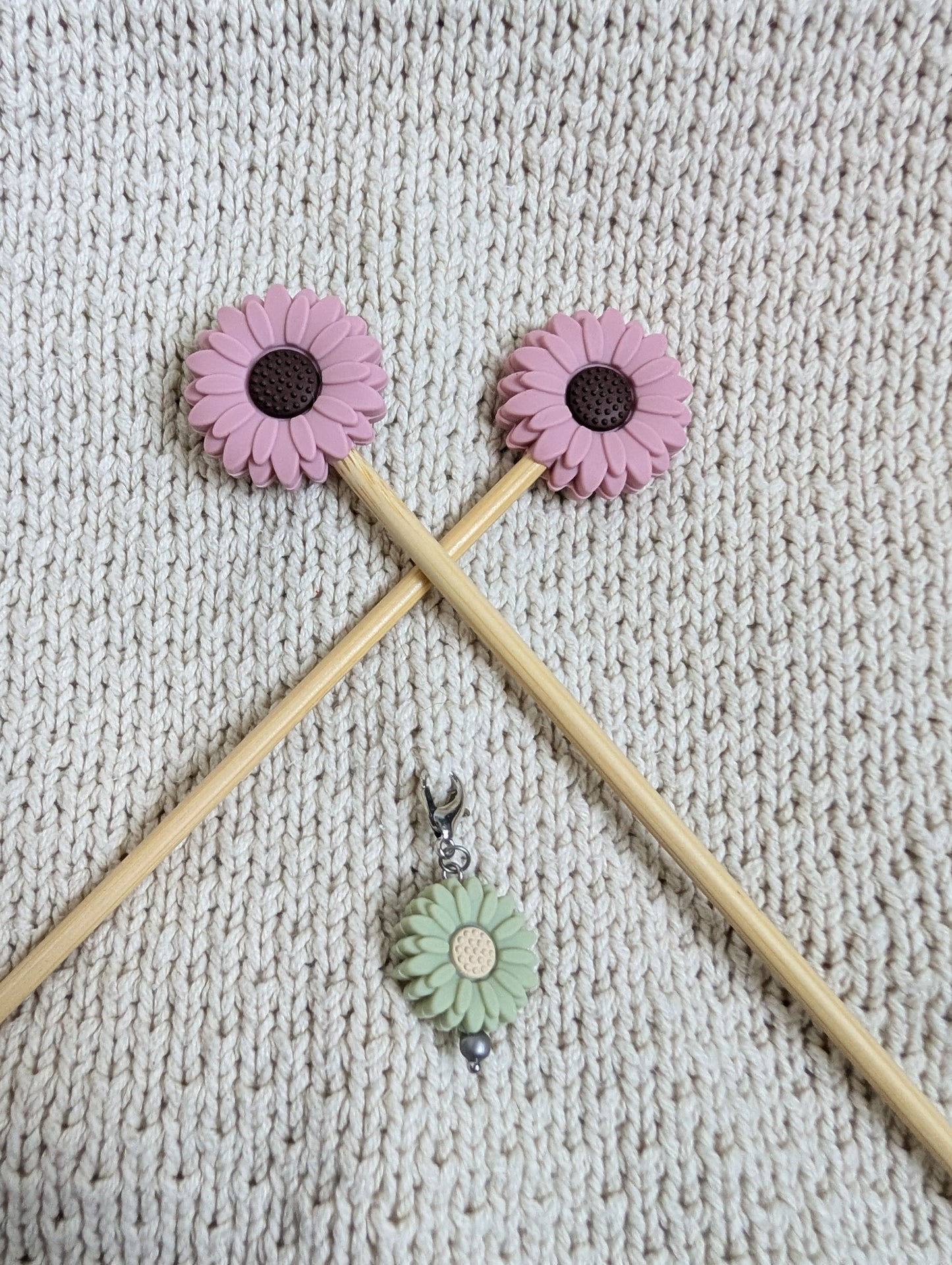 Knitting Needle Stitch Protectors – Floral & Nature Collection  Includes Matching Progress Keeper