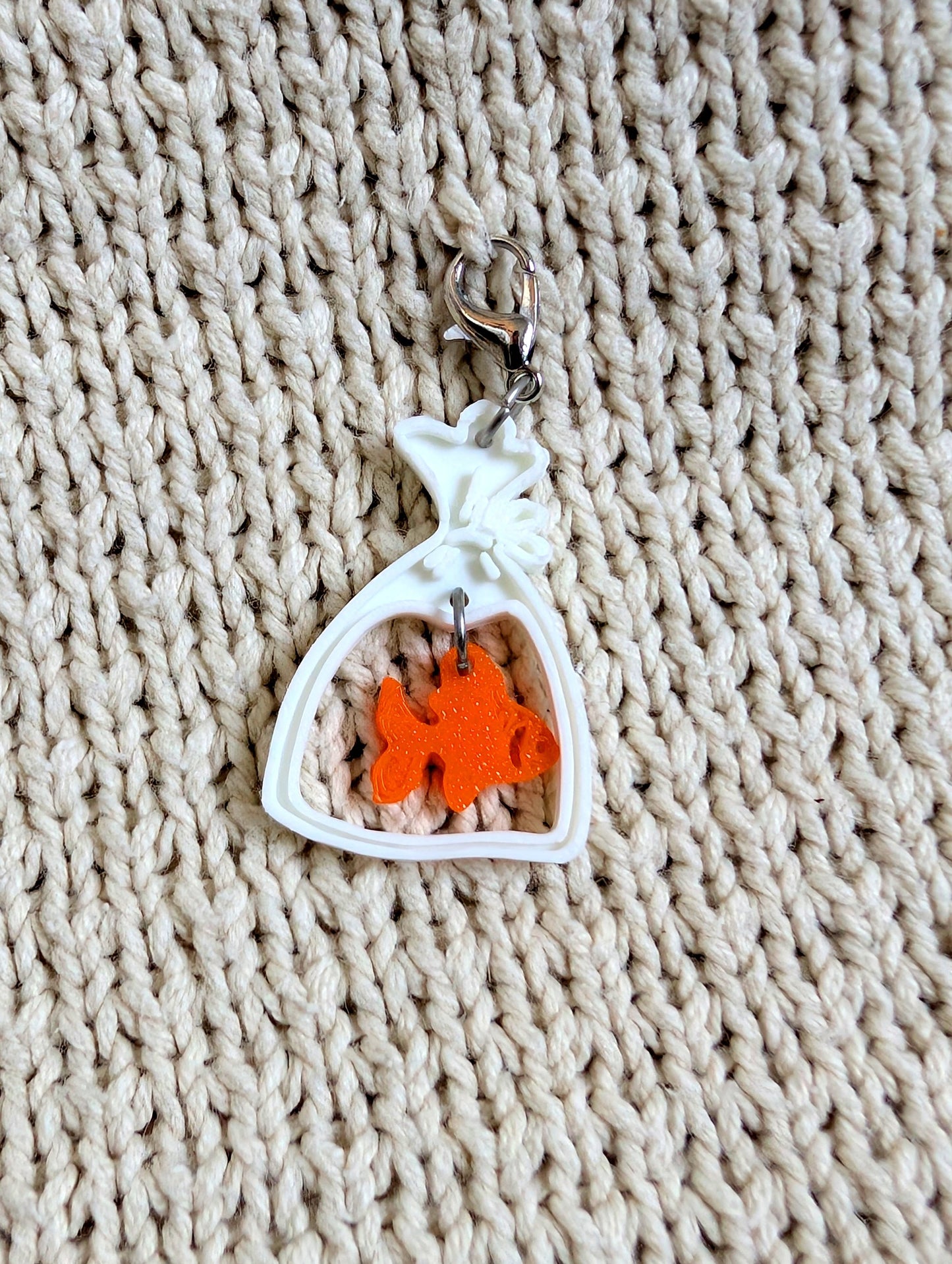 Goldfish-in-a-Bag Progress Keeper  3D Printed Stitch Marker for Knitting & Crochet