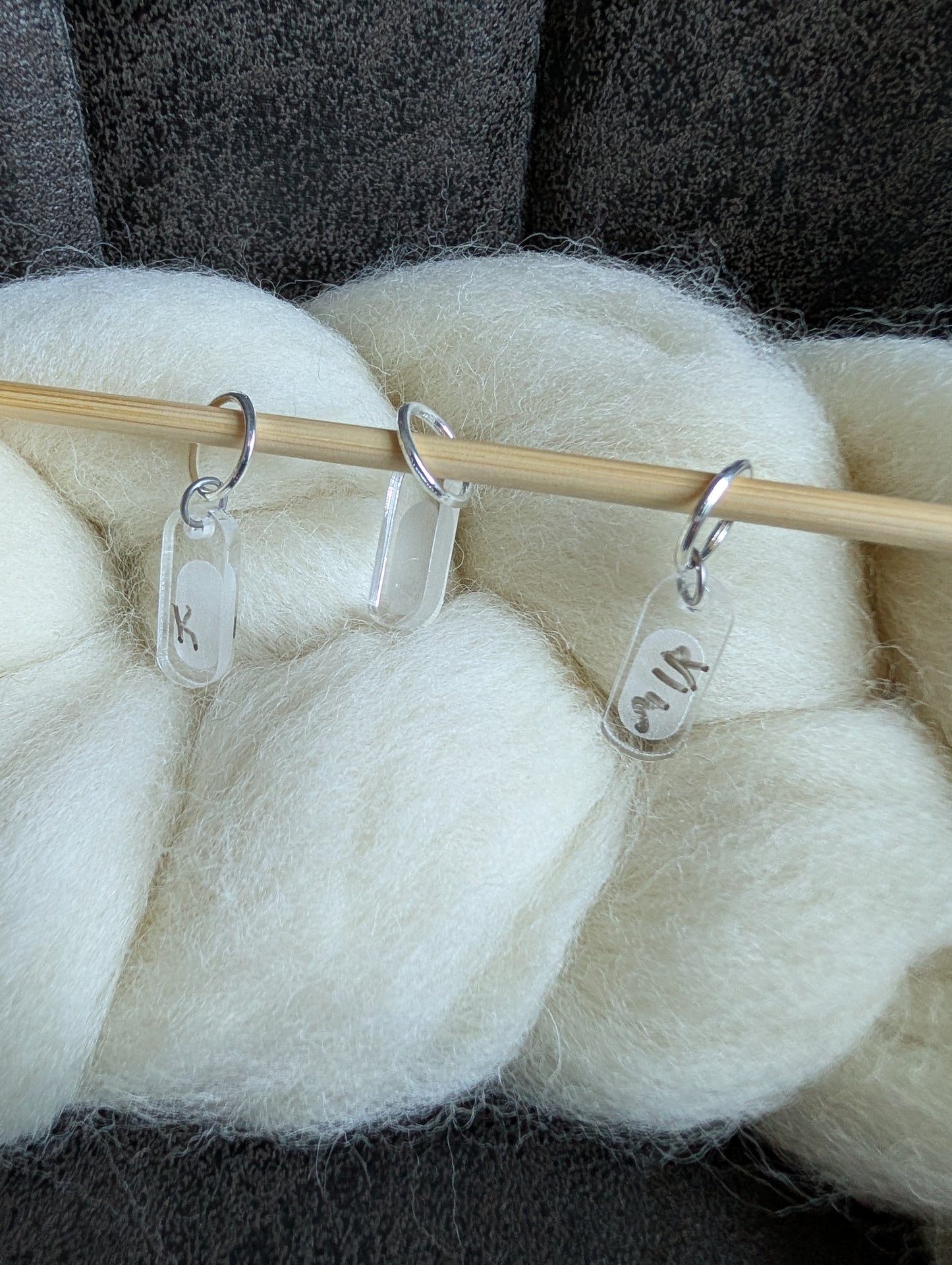 Clear acrylic stitch marker - custom reusable label