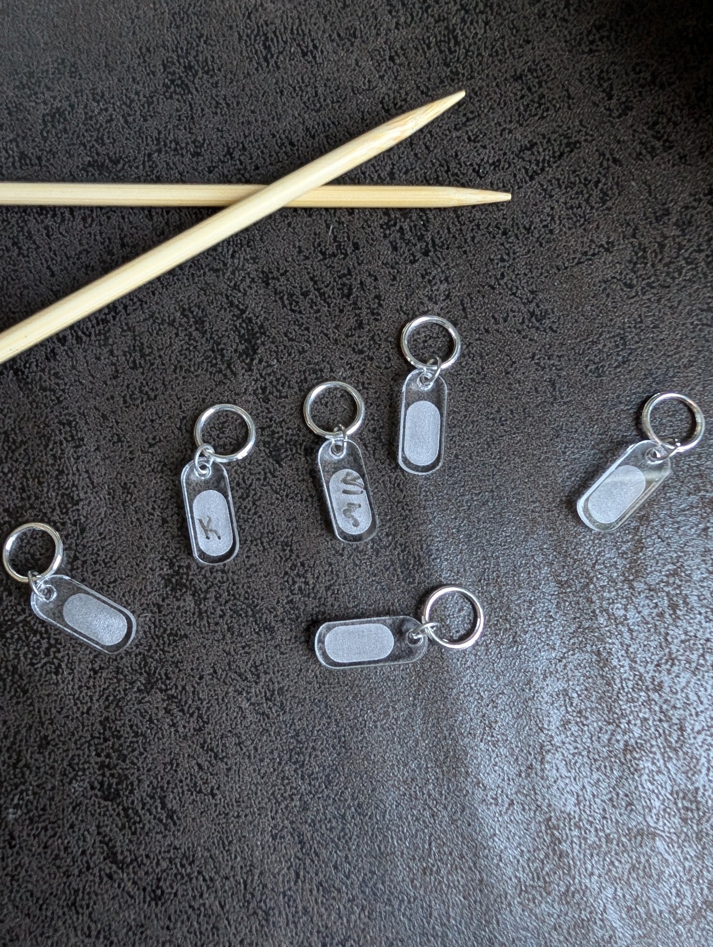 Clear acrylic stitch marker - custom reusable label