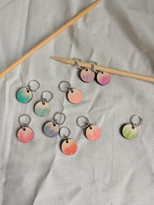 Wood and Watercolor - Stitch Markers, Set of 10