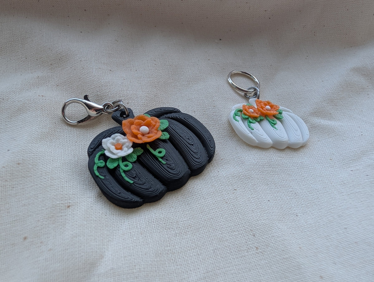 Floral Pumpkins  3D Printed Stitch Marker and Progress keeper for Knitting