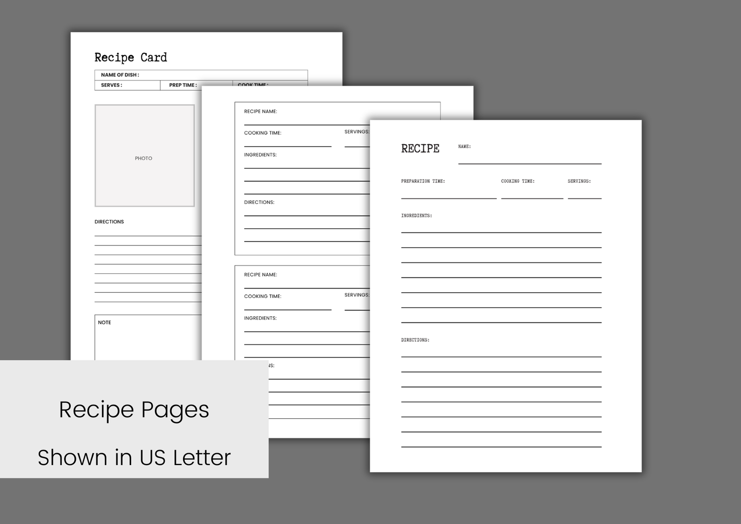 Recipe Planner Module (Add on) – 14 Minimalist Printable Pages | Meal Planning, Recipe Cards, Inventory, and more