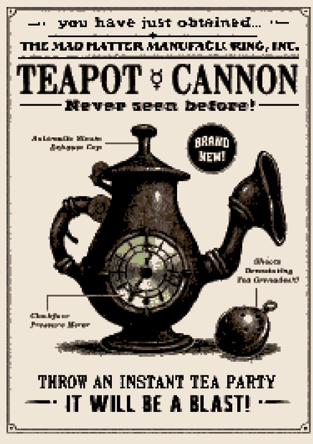 Cross Stitch Pattern - Alice Madness Returns - Teapot Cannon