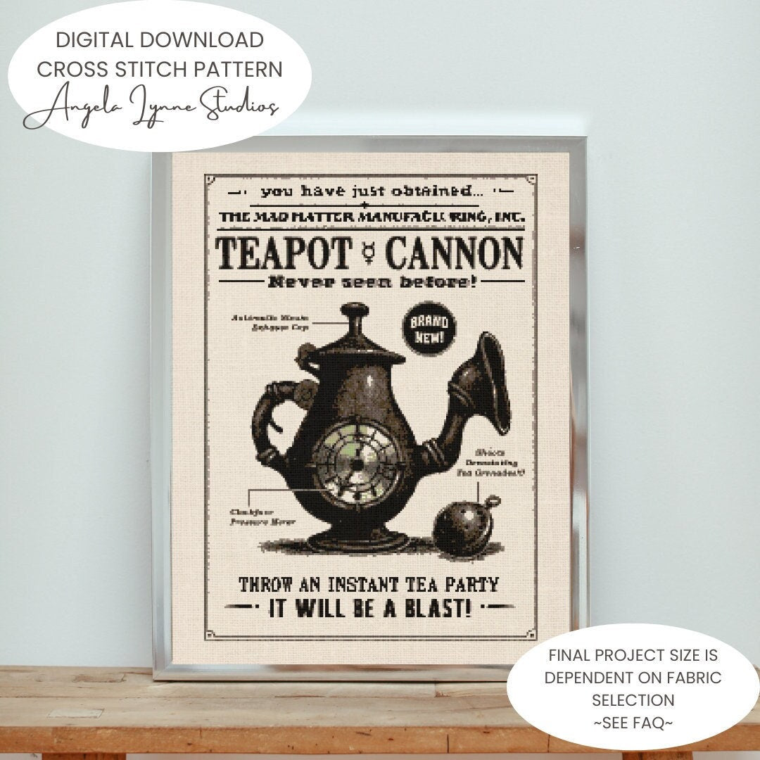 Cross Stitch Pattern - Alice Madness Returns - Teapot Cannon