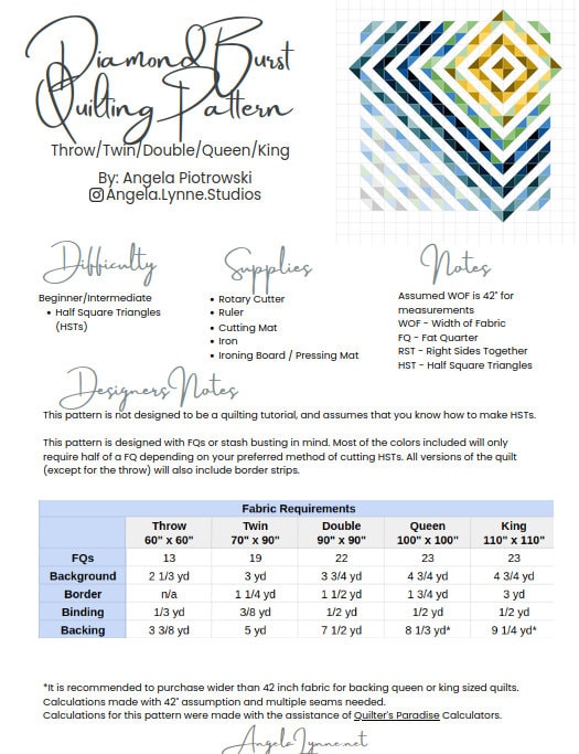 Quilt Pattern - Diamond Burst HST Quilt