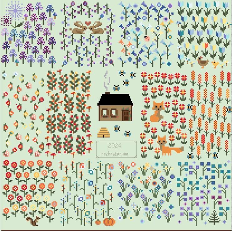 Cross Stitch Pattern - High Low Temperature Stitch-along - Garden with Cottage