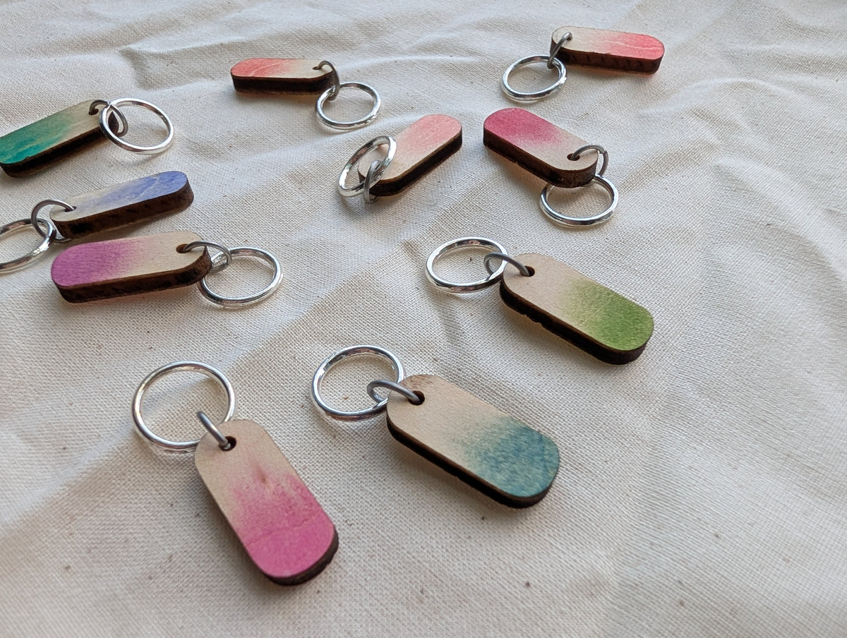 Wood and Watercolor - Stitch Markers, Set of 10
