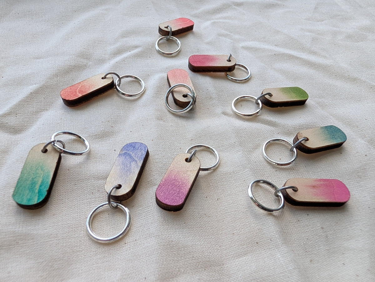 Wood and Watercolor - Stitch Markers, Set of 10