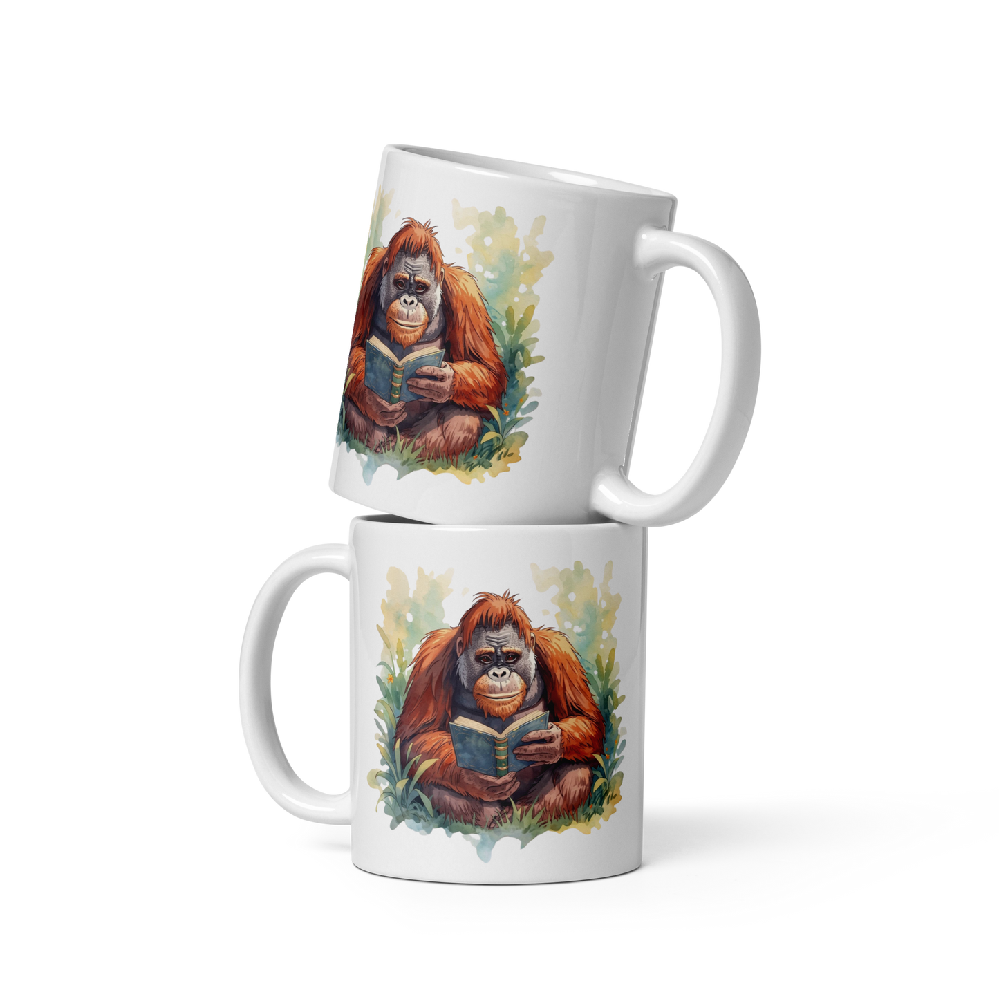 Ceramic mug - Orangutan Reading a Book