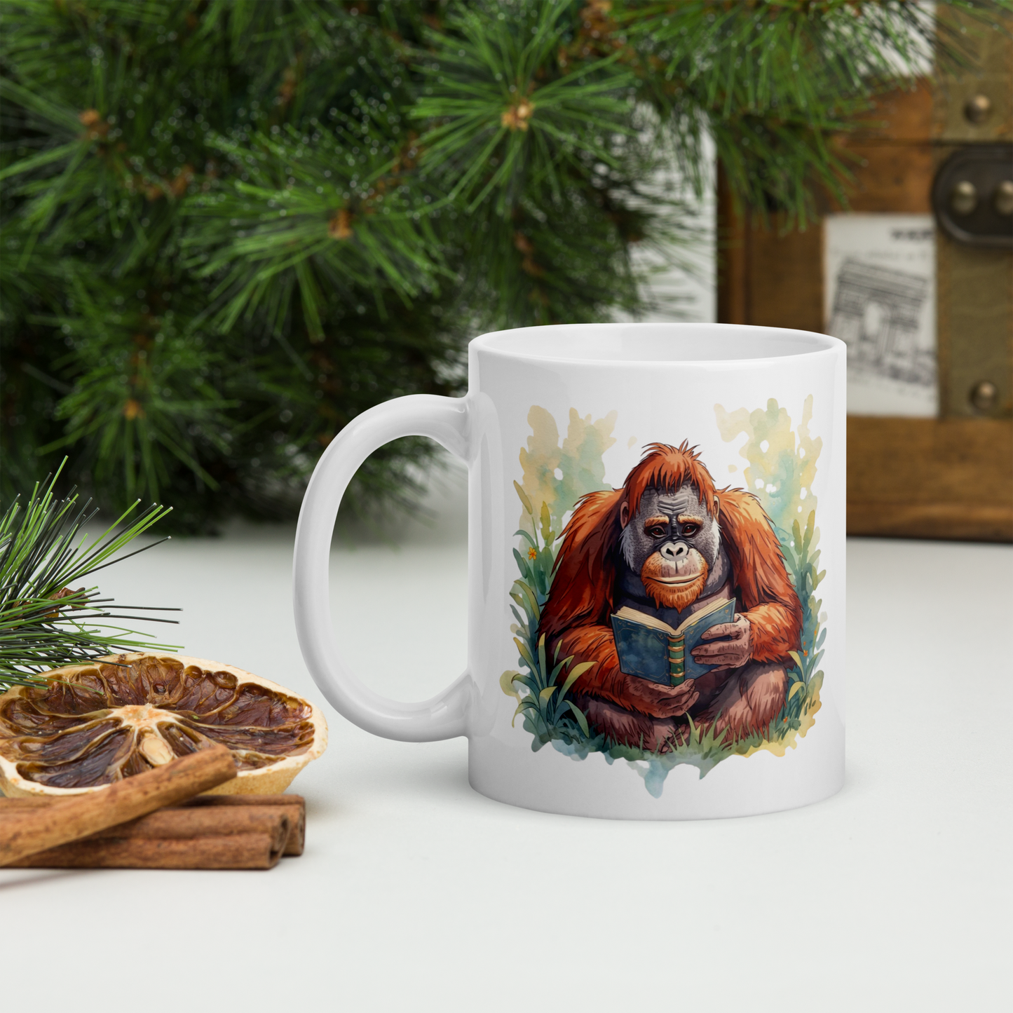 Ceramic mug - Orangutan Reading a Book