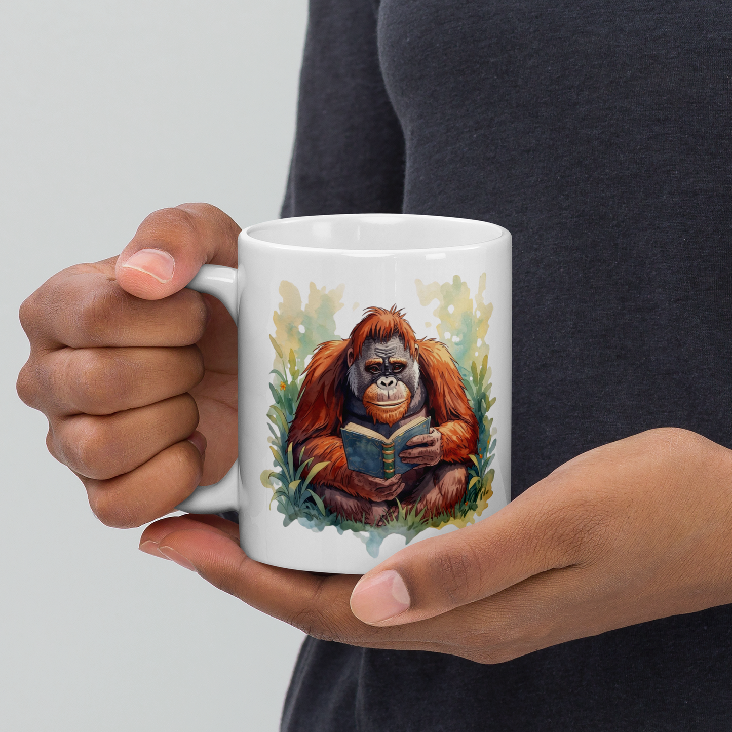 Ceramic mug - Orangutan Reading a Book
