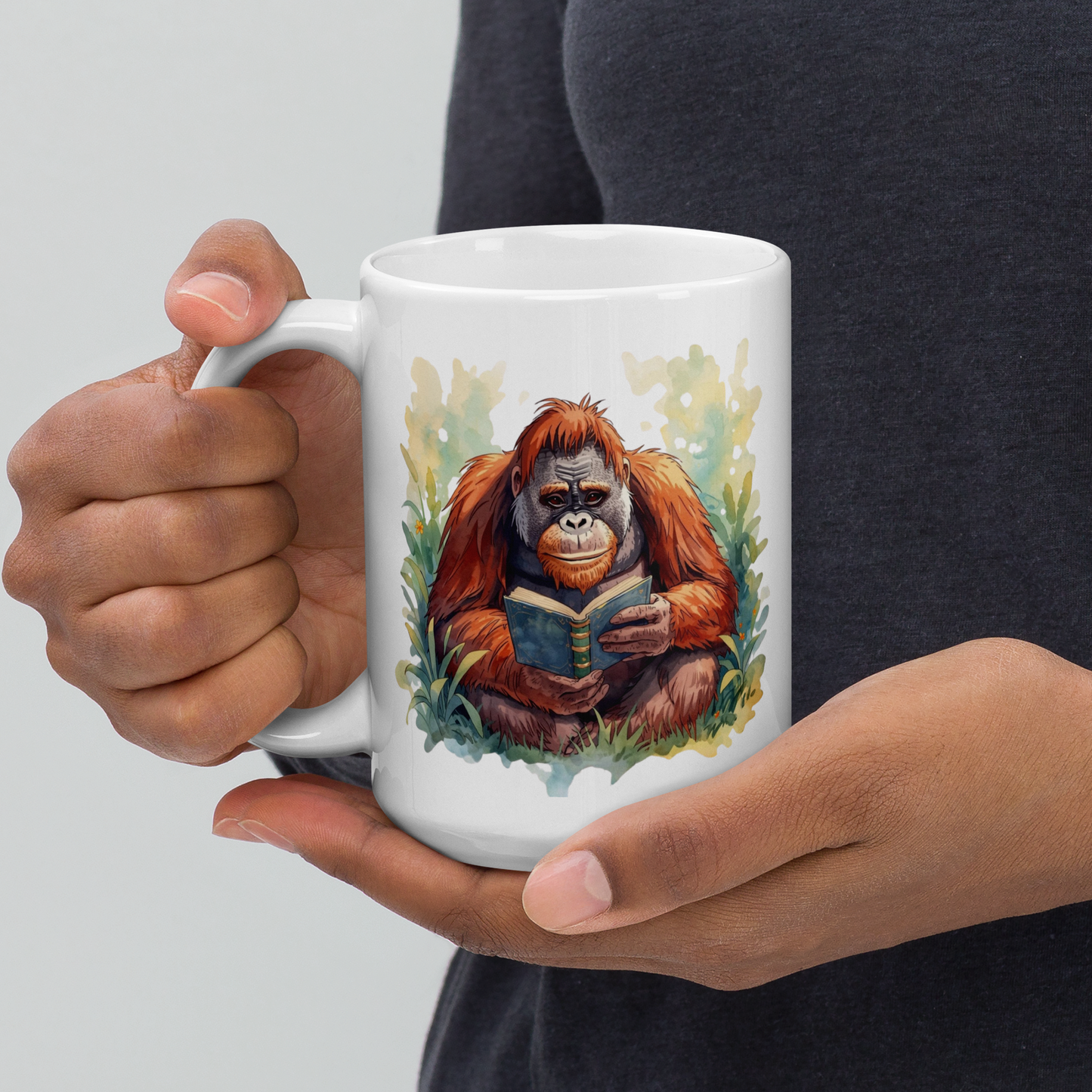 Ceramic mug - Orangutan Reading a Book