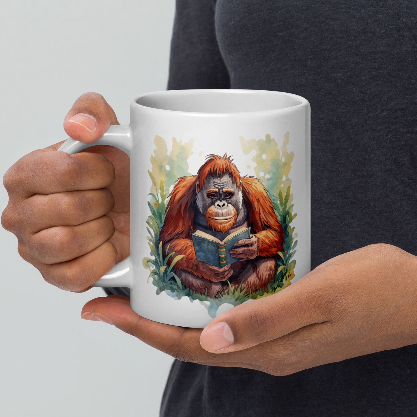 Ceramic mug - Orangutan Reading a Book