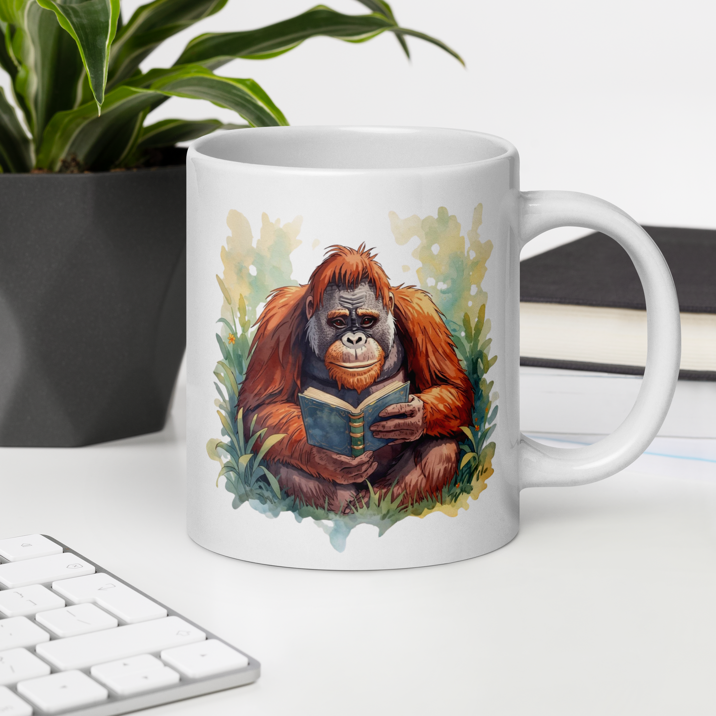 Ceramic mug - Orangutan Reading a Book