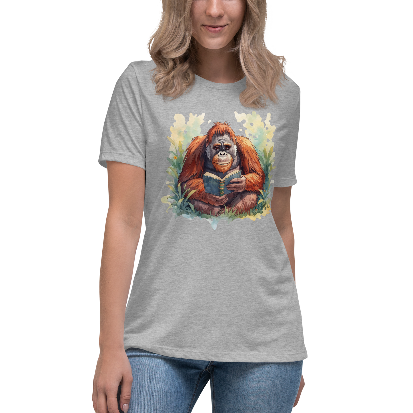 Women's Relaxed T-Shirt - Orangutan Reading a Book