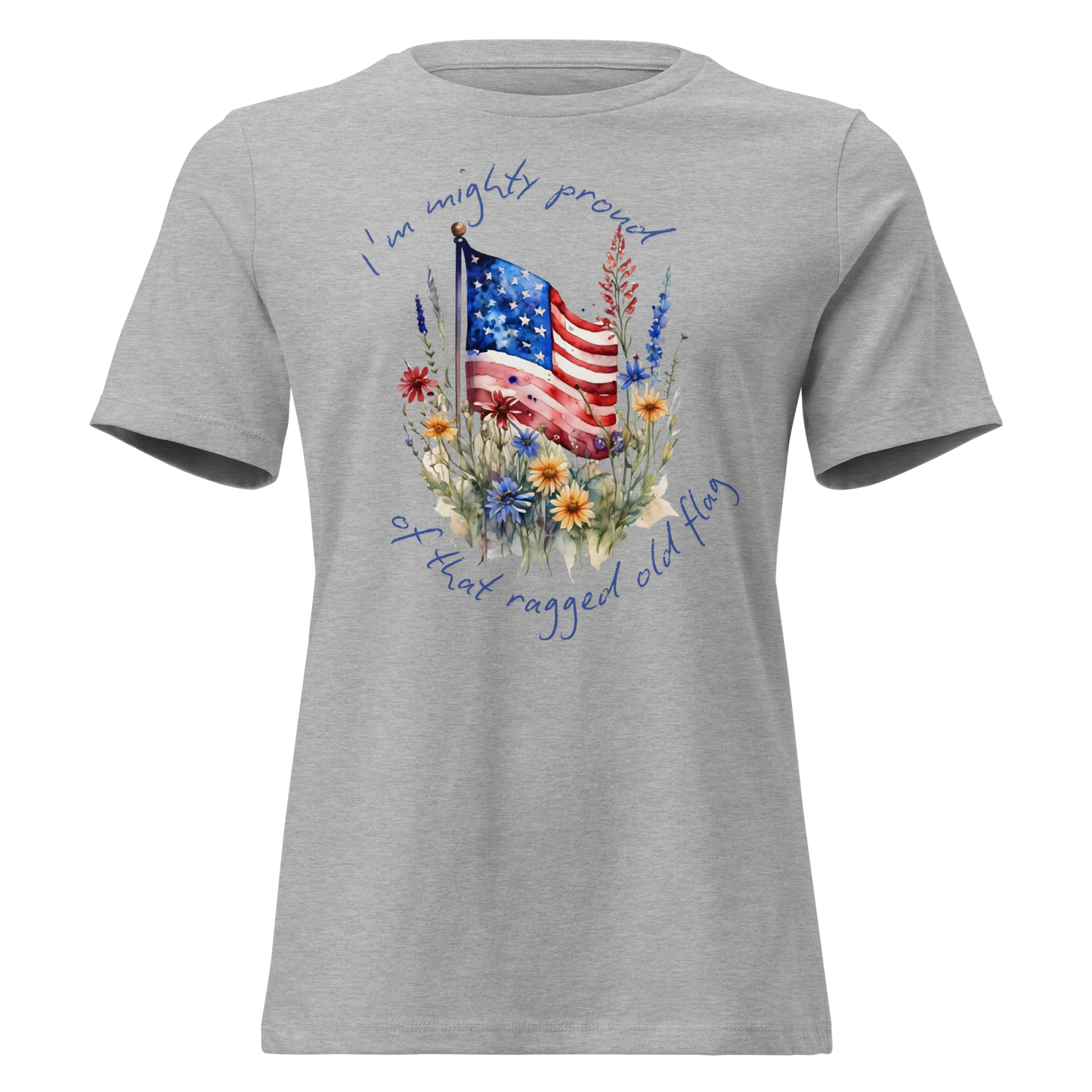 Women's Relaxed T-Shirt - American Flag with Wildflowers