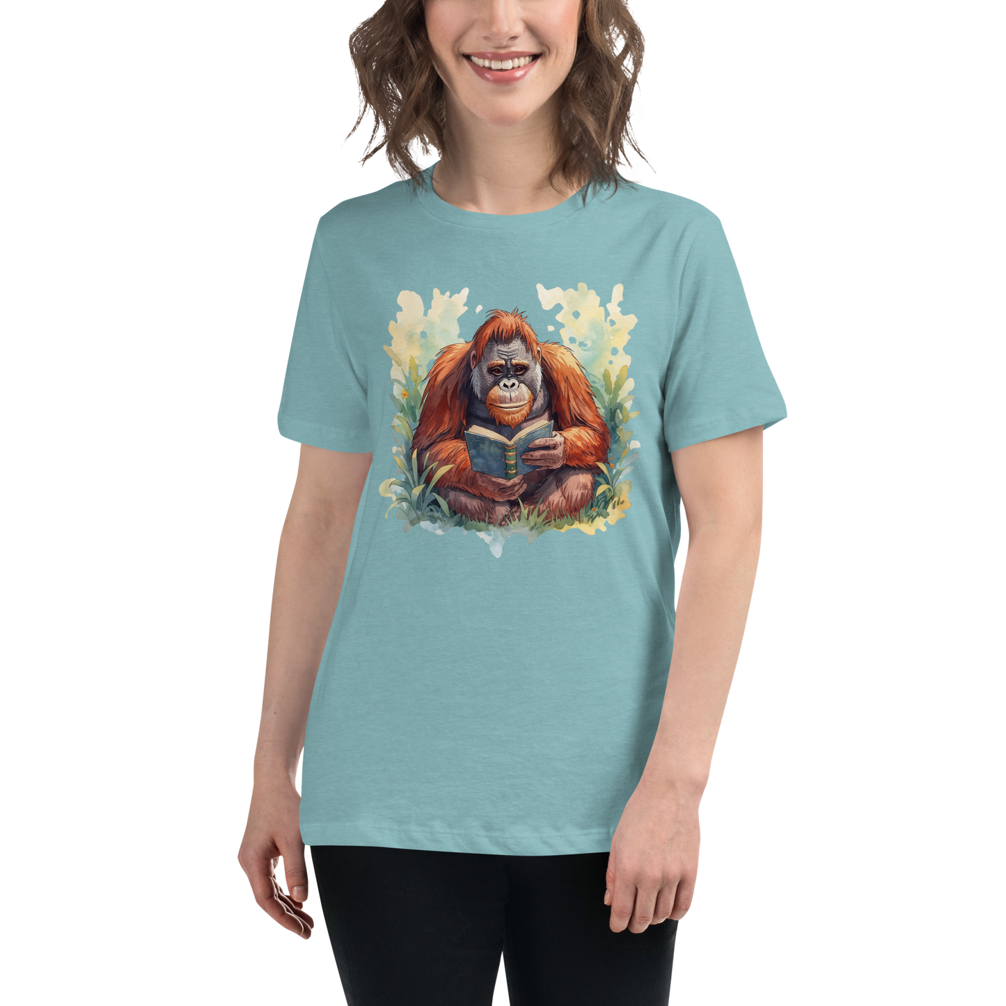 Women's Relaxed T-Shirt - Orangutan Reading a Book