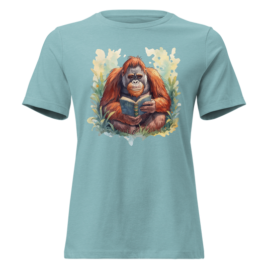 Women's Relaxed T-Shirt - Orangutan Reading a Book