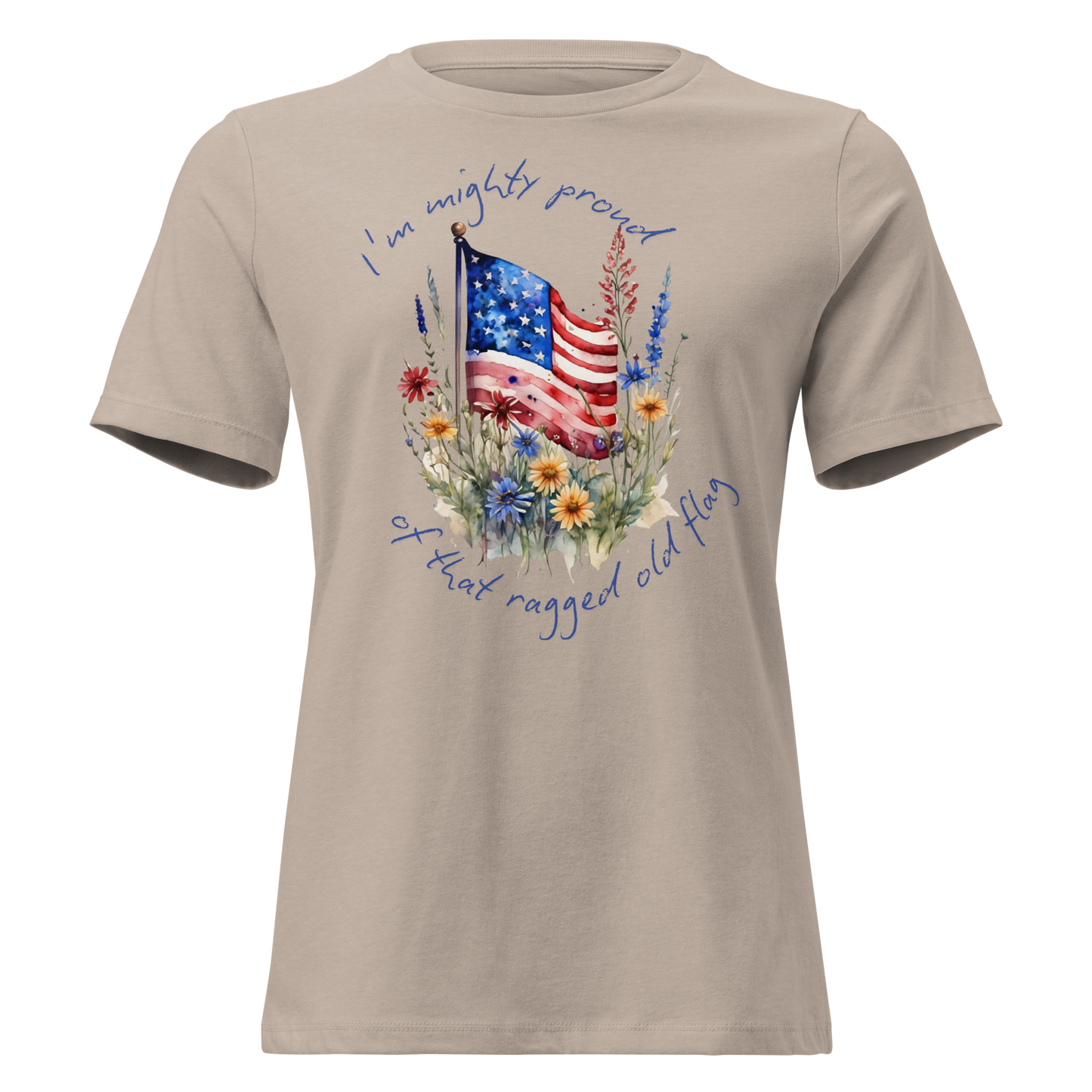 Women's Relaxed T-Shirt - American Flag with Wildflowers